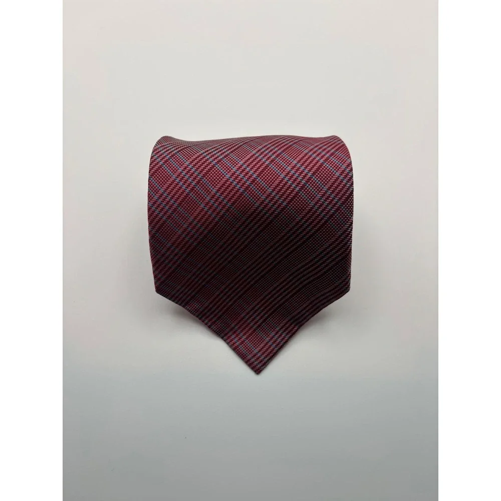 Nautica Mens Red Blue Plaid Textured Silk Blend Necktie Formal Business Tie